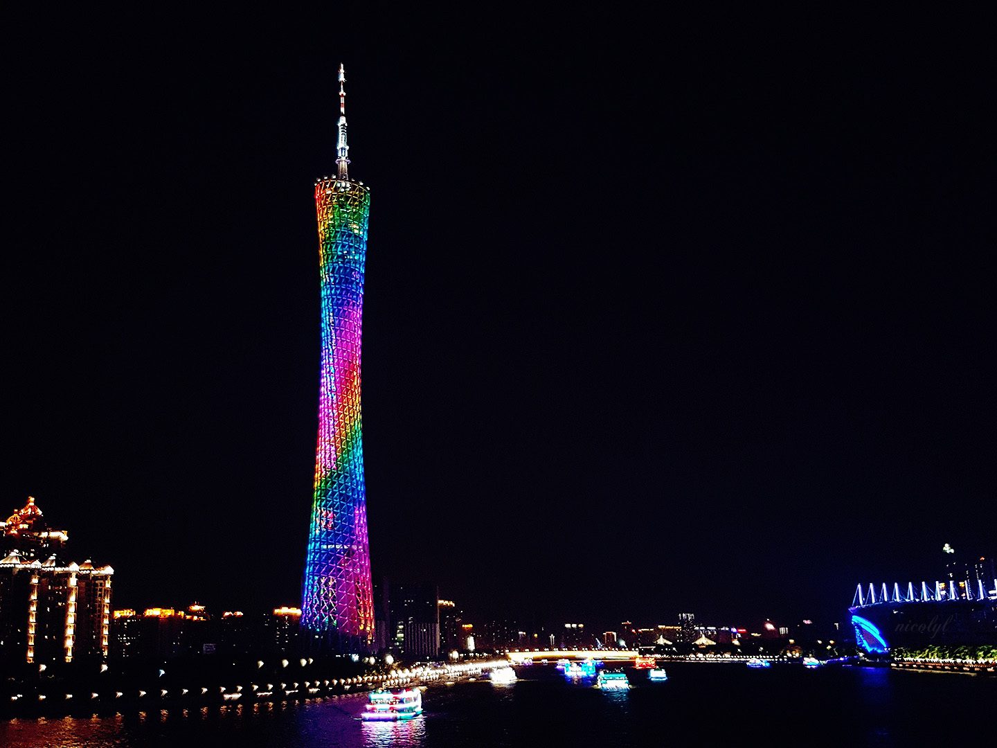 Guangzhou Guangdong canton tower night pearl river