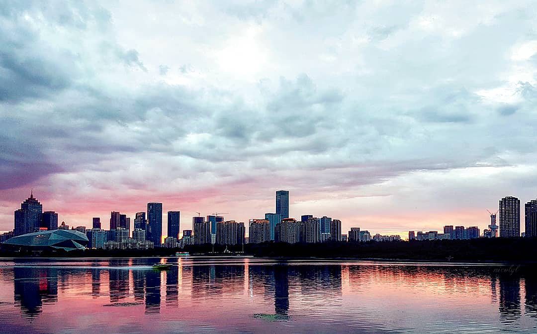 shenyang river sunset cityscape