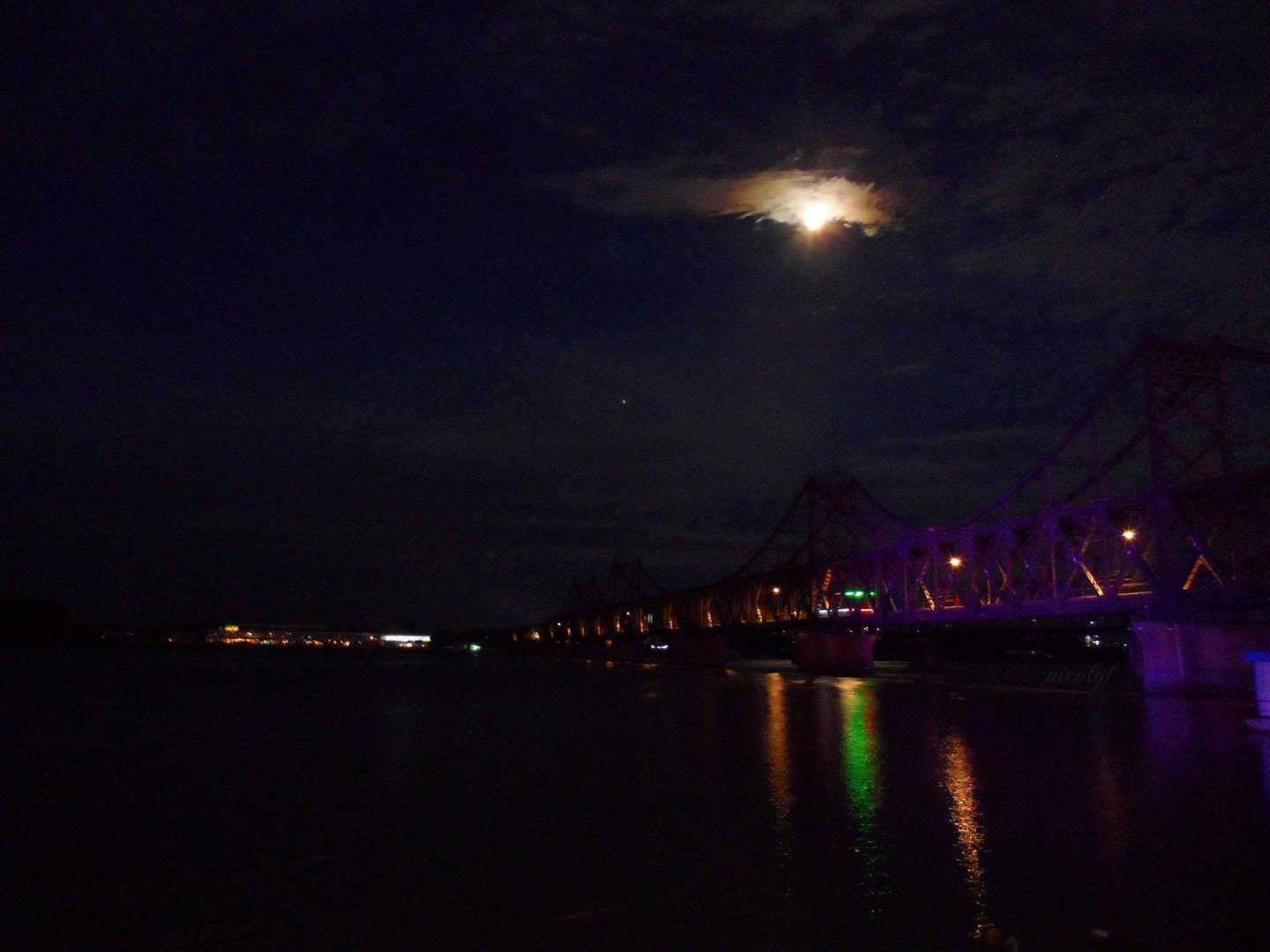 sino friendship bridge sinuiju north korean at night, dandong china