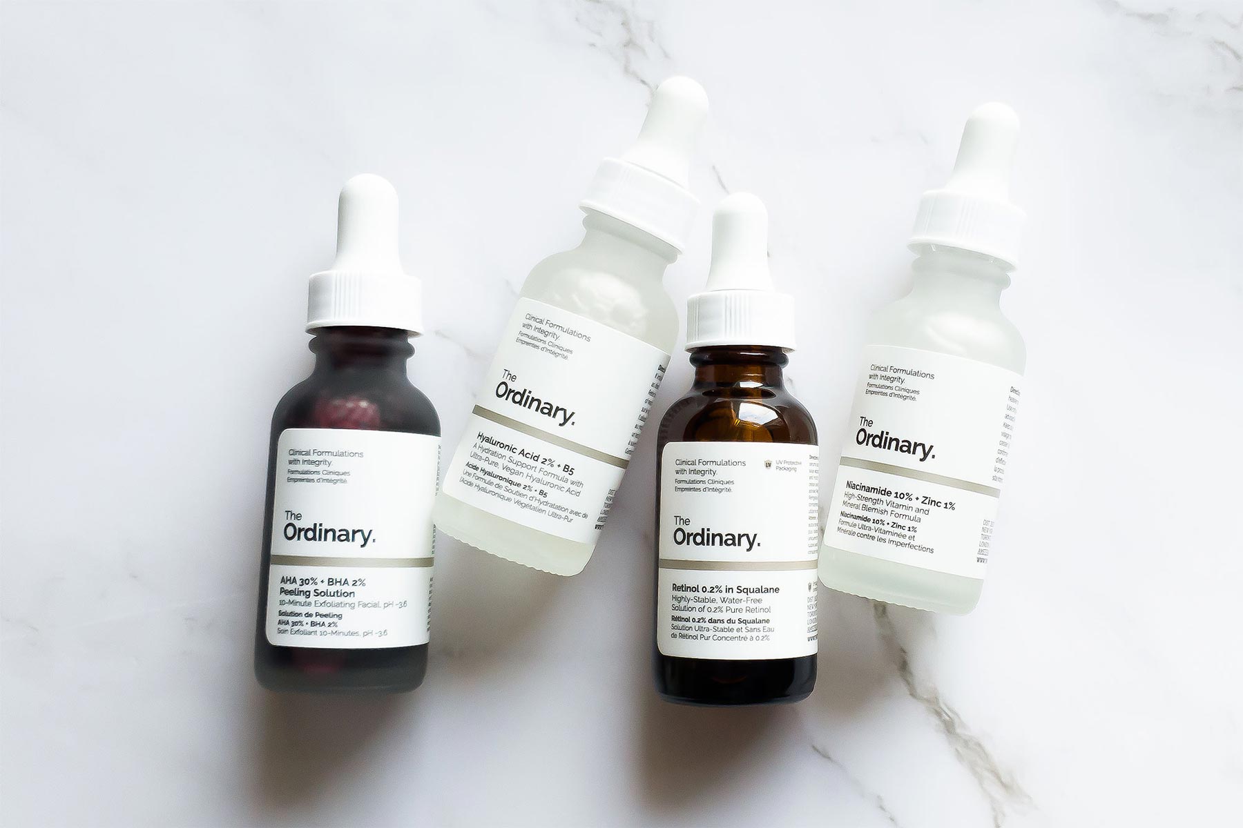 the ordinary skincare retinol squalane hyaluronic acid b5 aha bha peeling solution niacinamide zinc review