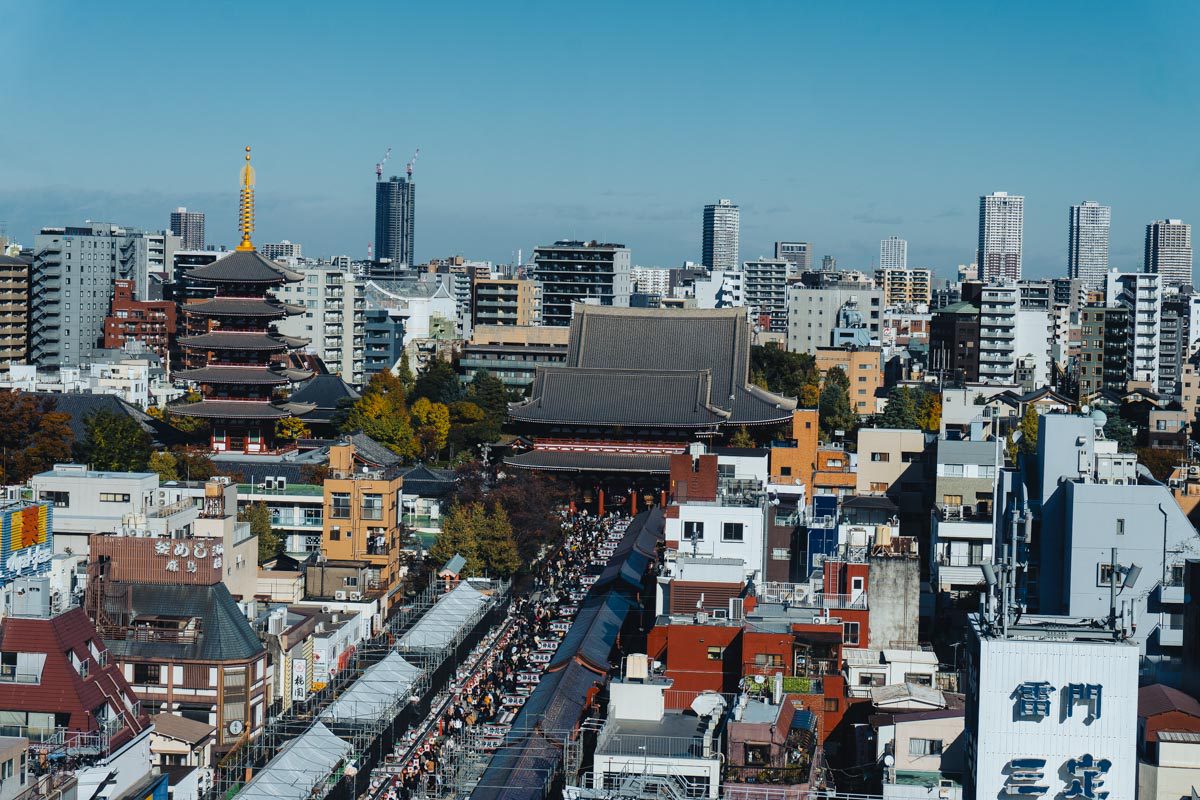 view of Senso-ji Temple from Asakusa Culture Tourist Information Center